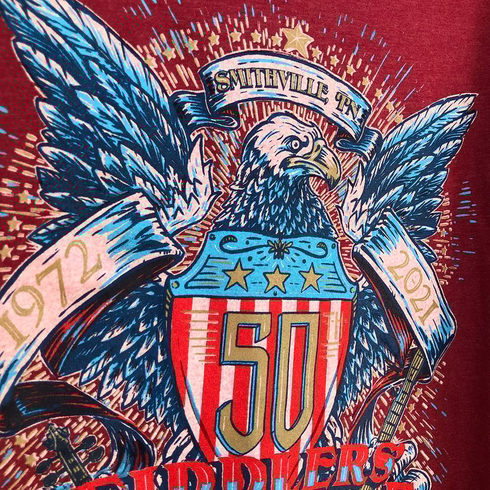 50th Smithville Fiddlers' Jamboree Official Commemorative Tee - Crimson Red