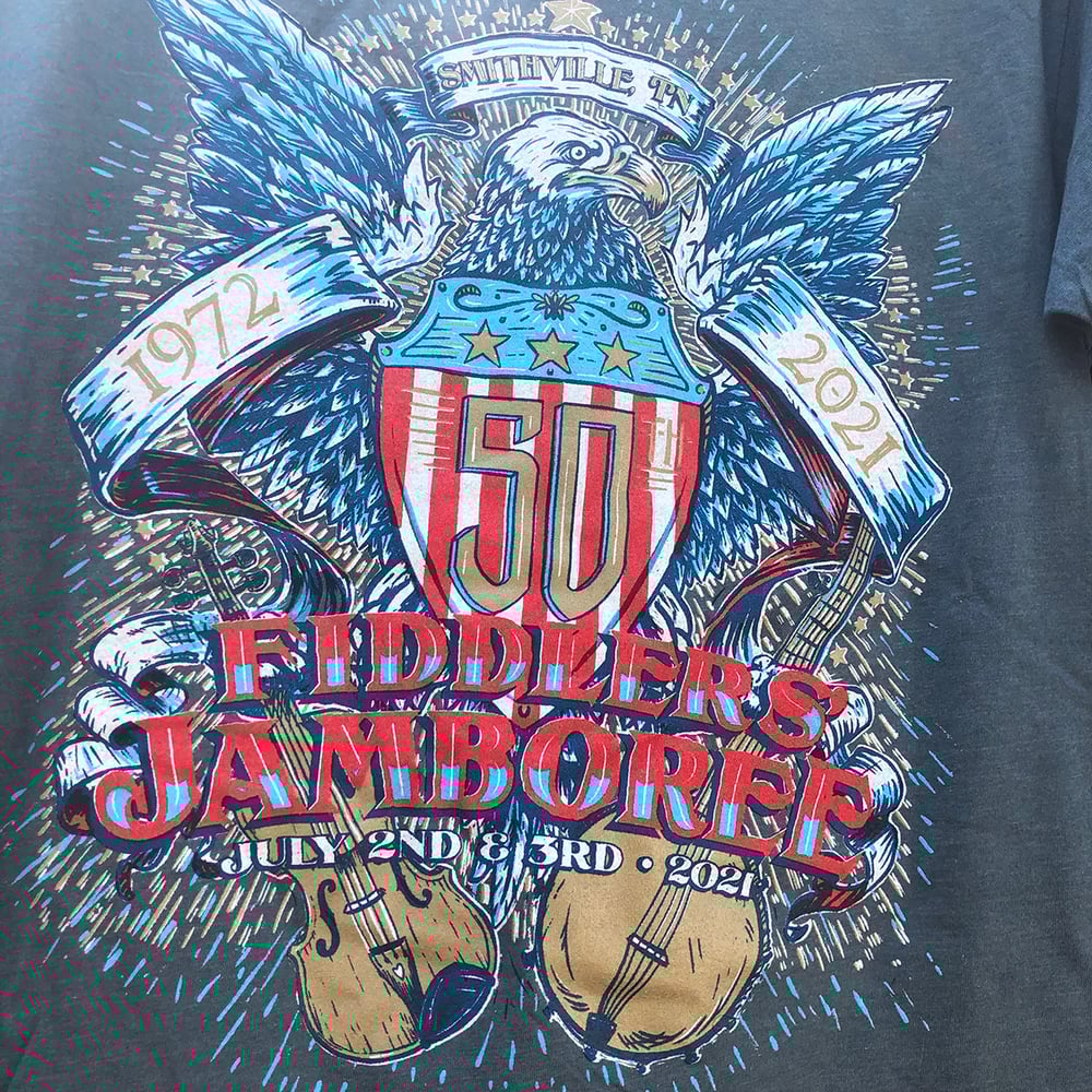 50th Smithville Fiddlers' Jamboree Official Commemorative Tee- Indigo Blue