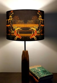 Image 1 of Koi on Black and Gold Drum Lampshade by Lily Greenwood (30cm Diameter)