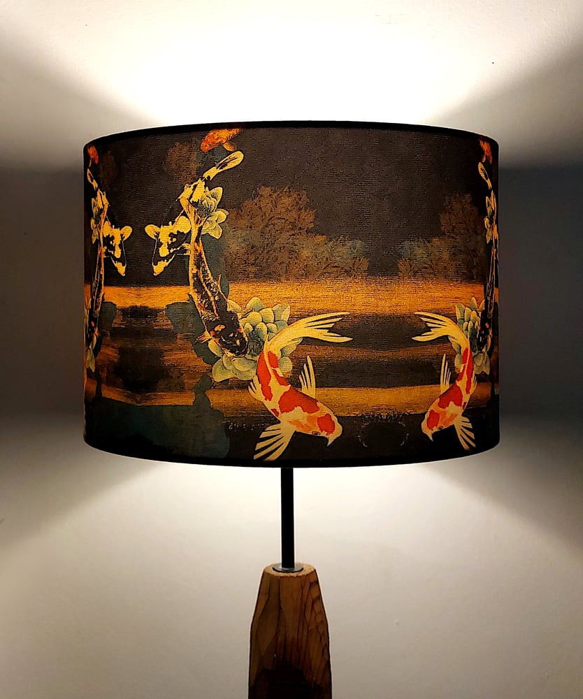 Image of Koi on Black and Gold Drum Lampshade by Lily Greenwood (30cm Diameter)