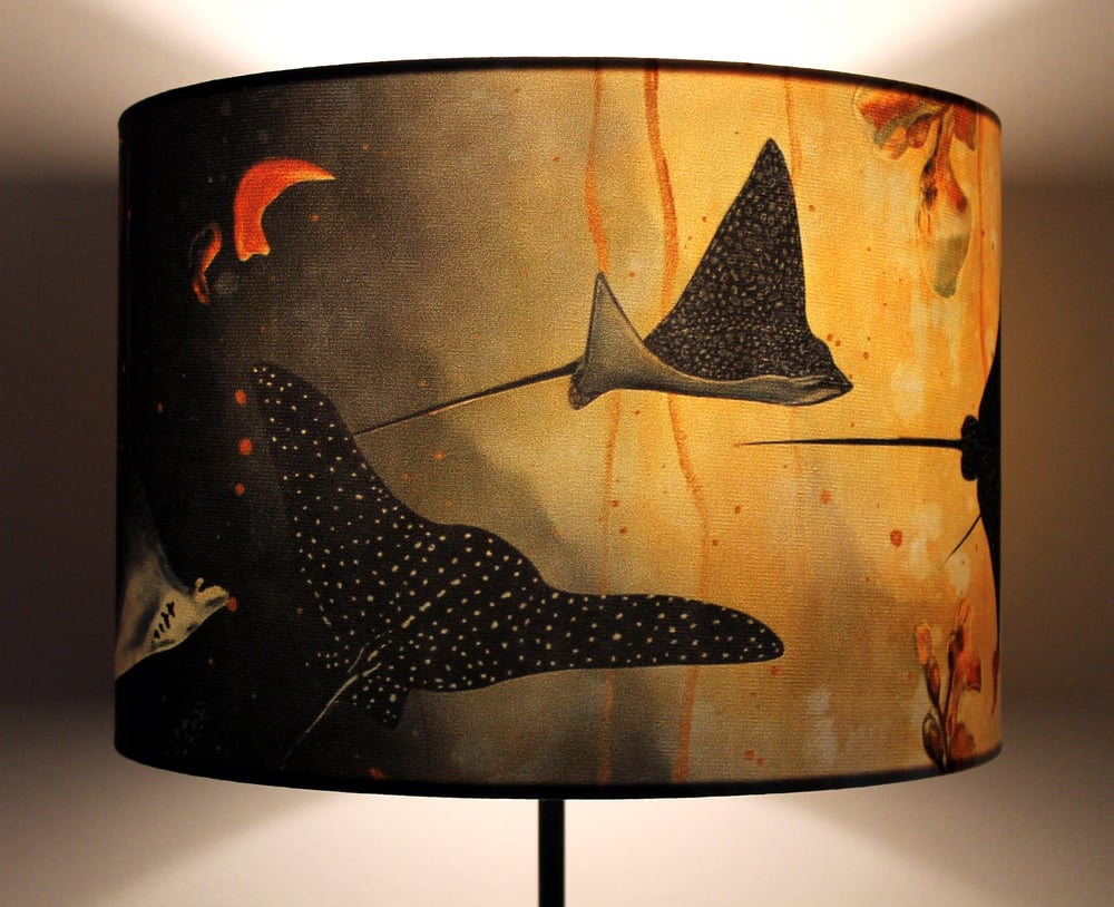 Image of Spotted Eagle Rays Drum Lampshade by Lily Greenwood (30cm Diameter)
