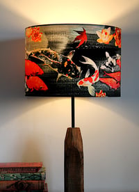 Image 1 of Koi on Black and Grey Drum Lampshade by Lily Greenwood (30cm Diameter)