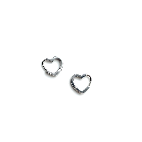 Image of Heart Shape Sleeper Hoops 925 Sterling Silver