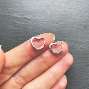 Image of Heart Shape Sleeper Hoops 925 Sterling Silver