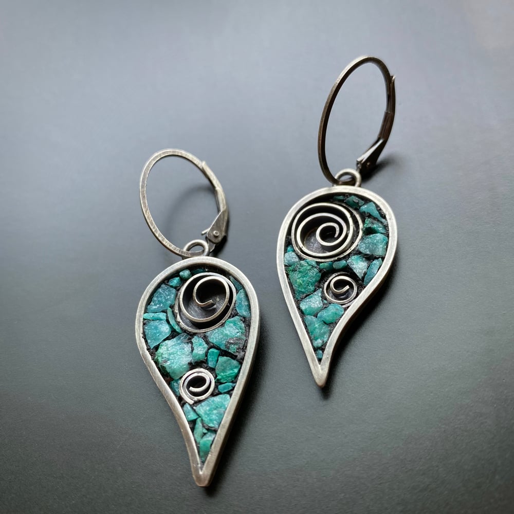 Image of Aqua Leaves with Swirl Earrings