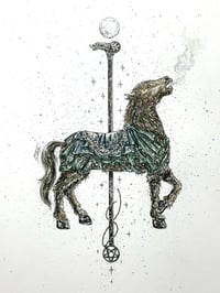 Image 1 of Carousel of Nightmares - “Wolfman”  9x12 Original Ink and Watercolor - Free Shipping