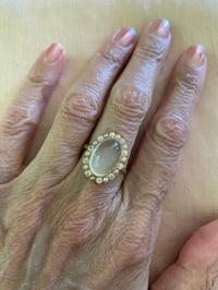 MOONSTONE, PEARL AND DIAMOND RING