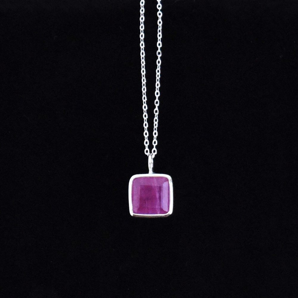 Image of Bo Rai Light Pink Ruby square cut silver necklace