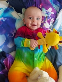 Image 1 of Rainbow striped babygrow