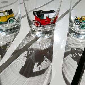 Image of Set of 3 Vintage Glasses with Car Motifs