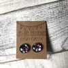 Black, pink and green cabochon stud earrings