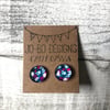 Blue and Pink Floral cabochon stud Earrings
