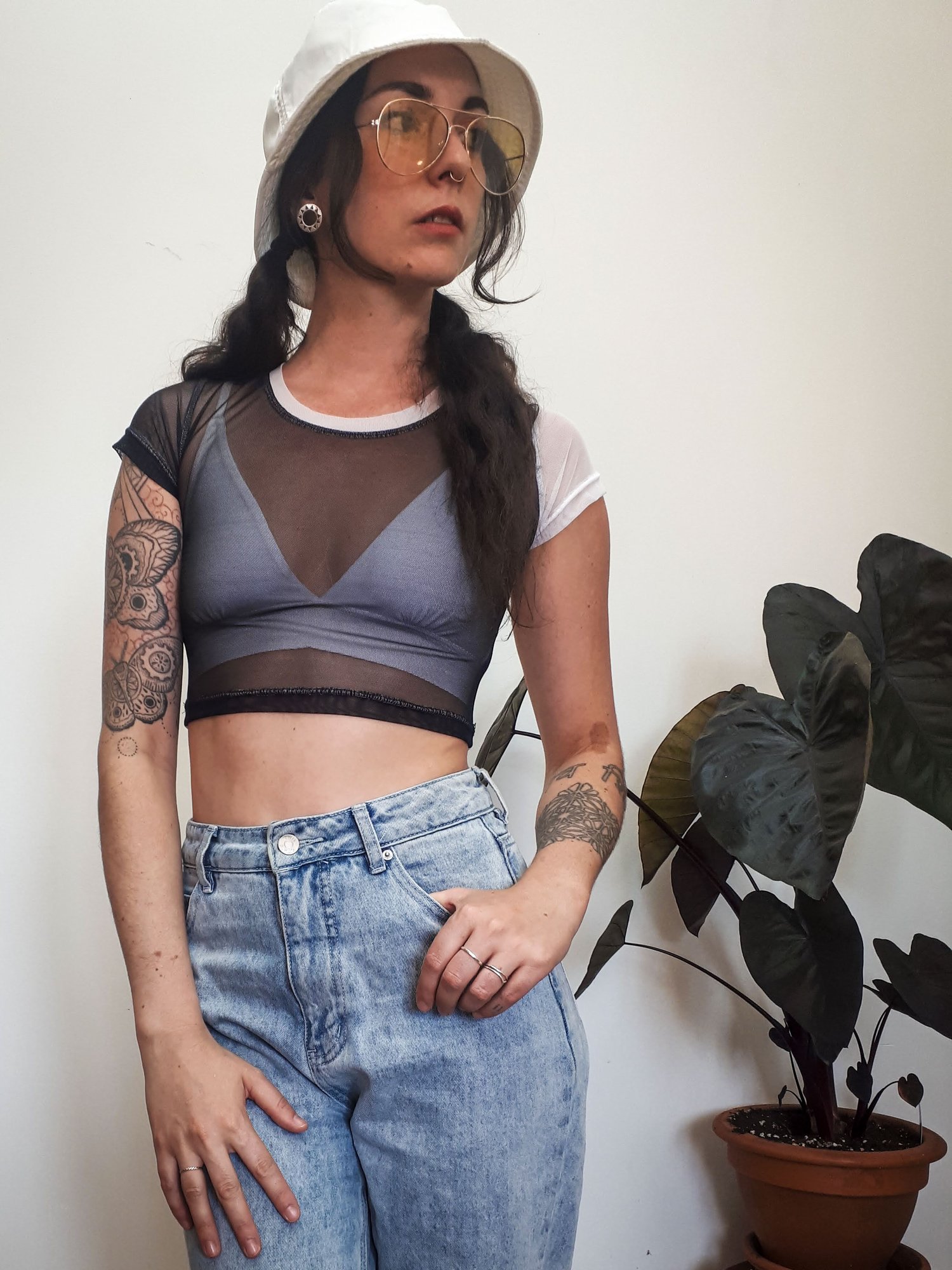 Image of Two Tone Mesh Crop Tee