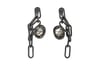 Chain link earrings. Black tourmaline quartz set in oxidised sterling silver