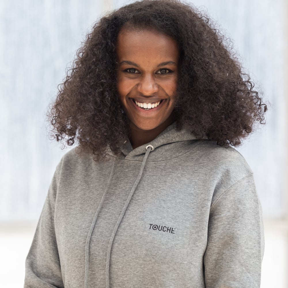 Image of HOODY DRESS WOMAN long sleeve BADASS (on the back) grey