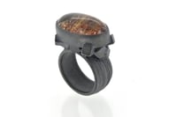 Image 1 of Contemporary ring, quartz with mineral inclusions in oxidized silver interlaced cubes. Jewellery
