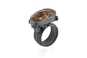 Contemporary ring, quartz with mineral inclusions in oxidized silver interlaced cubes. Jewellery