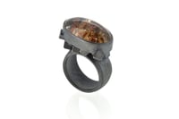 Image 4 of Contemporary ring, quartz with mineral inclusions in oxidized silver interlaced cubes. Jewellery