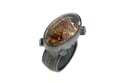 Contemporary ring, quartz with mineral inclusions in oxidized silver interlaced cubes. Jewellery