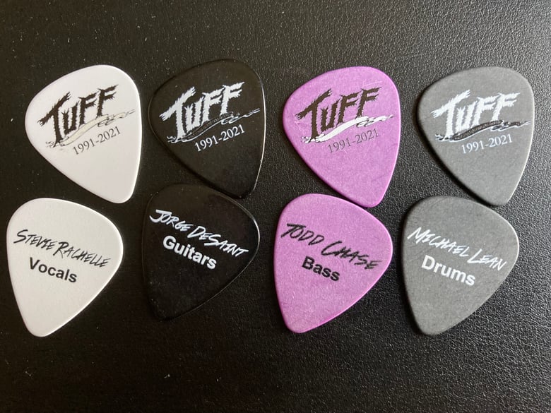 Image of Tuff 30th Anniversary collectible Guitar Pick Set, 1991-2021 / 4 picks, 4 colors.