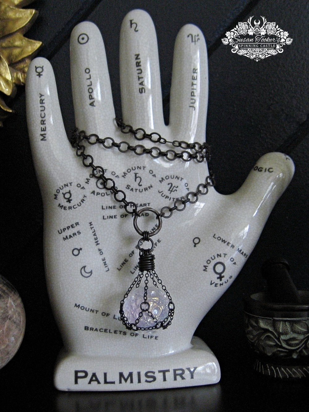 Image of THE GUARDIAN MOON - Angel Aura Quartz Crystal Moon Necklace Witchy Talisman Pagan Jewelry 