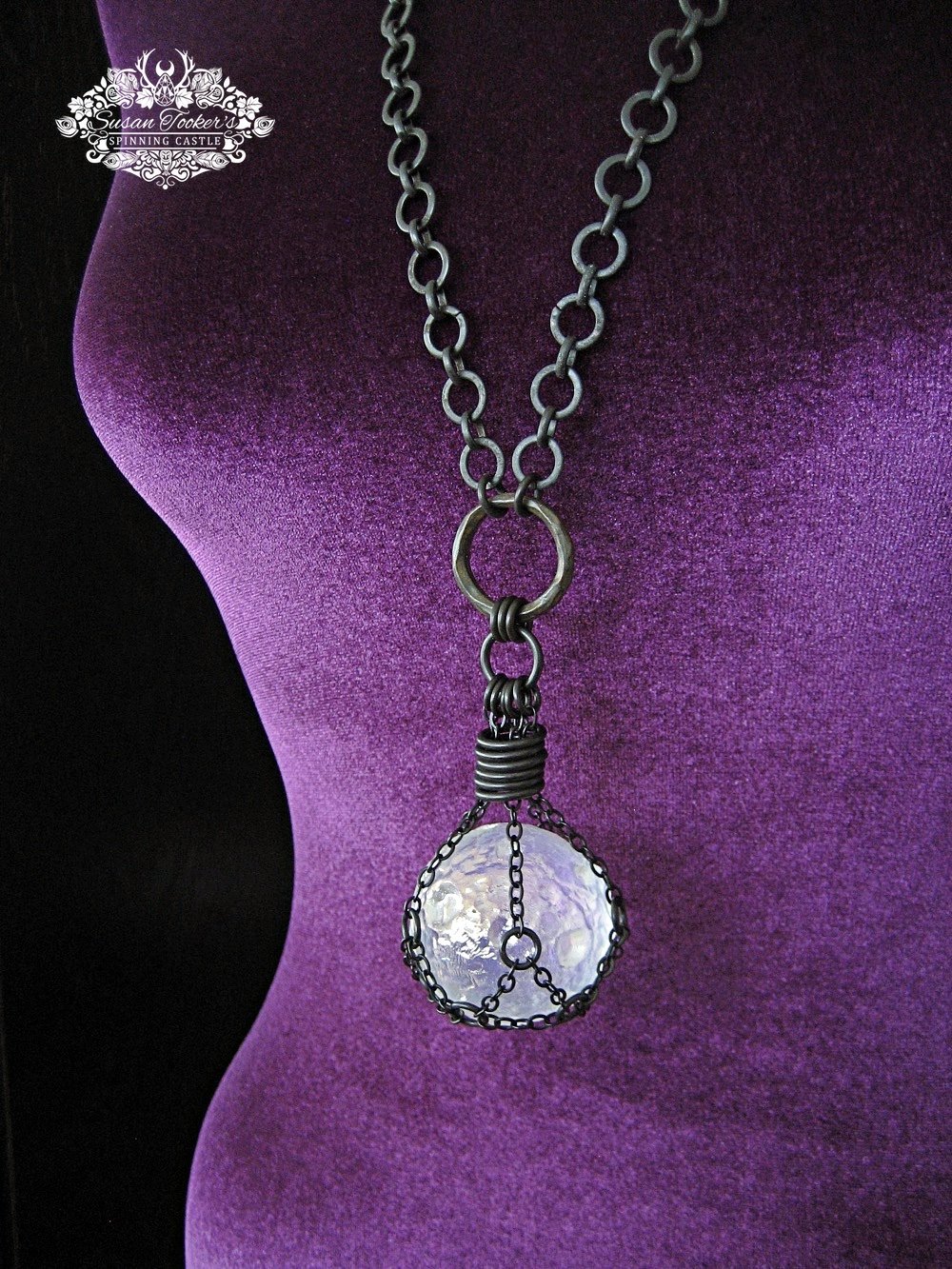 Image of THE GUARDIAN MOON - Angel Aura Quartz Crystal Moon Necklace Witchy Talisman Pagan Jewelry 