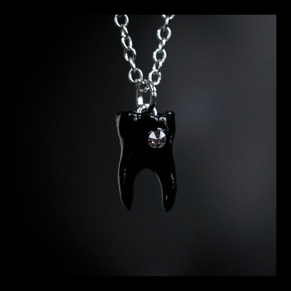 PRE-ORDER: Swarovski Tooth Gem 2-Root Molar Necklace in Glossy Black