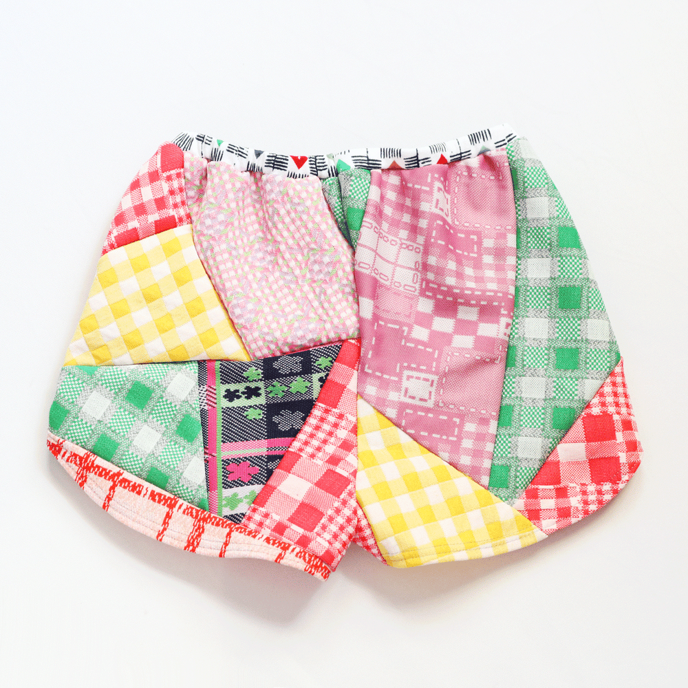 Image of gingham plaid vintage fabric poly 70s knit size 6/8 dolphin dolfin hem courtneycourtney shorts