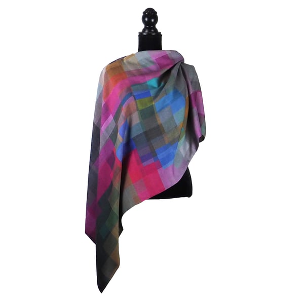 Image of Merino-Silk Stained Glass Magenta Button Shawl/Scarf