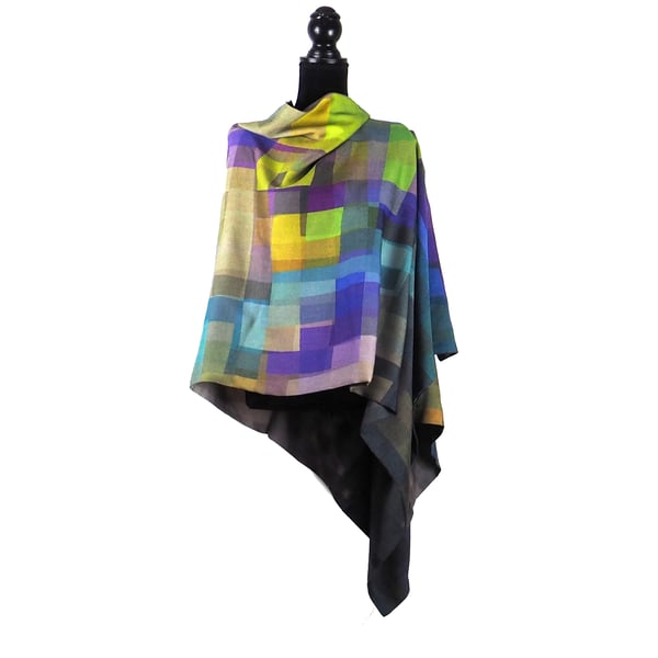 Image of Merino-Silk Stained Glass Button Shawl/ Scarf