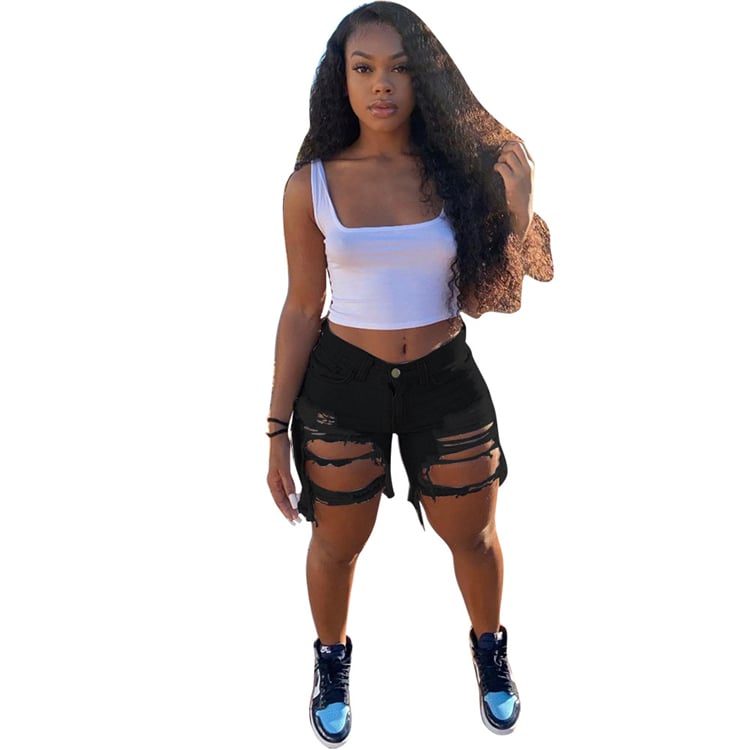 black ripped shorts