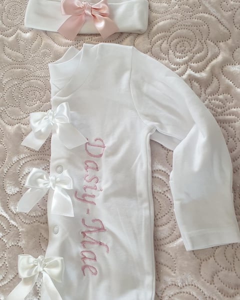 Image of Named babygrow bow hat 