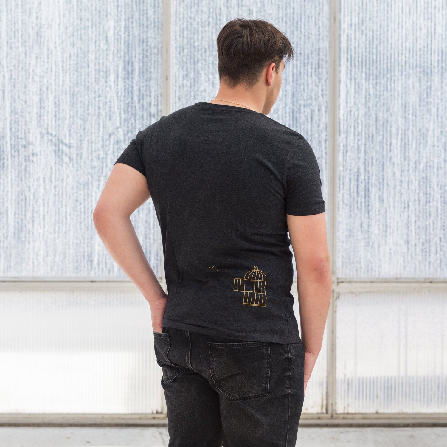 Image of T-SHIRT MAN short sleeve BIRDCAGE (on the back) dark grey