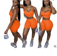 Two Piece Orange Biker Short Set