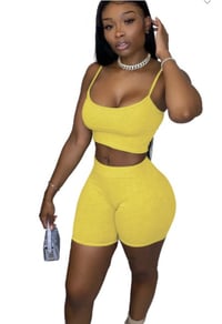 Two piece yellow biker short set