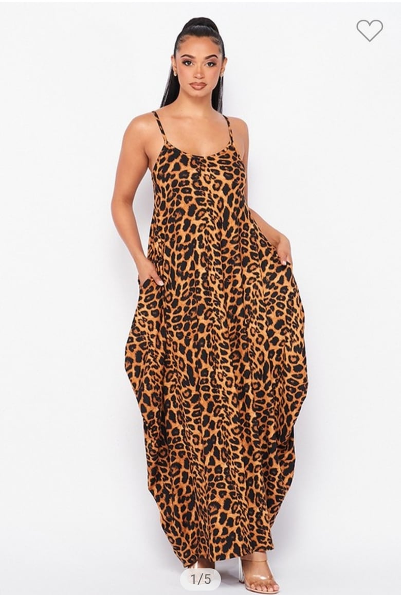 Image of Leopard Side Pocket Maxi Dress Pre-order