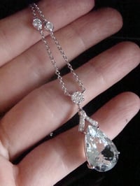 Image 2 of Modern 18ct white gold natural aquamarine 6.76ct & diamond 0.68ct drop necklace