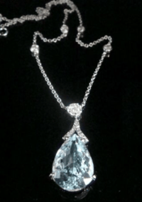 Image 1 of Modern 18ct white gold natural aquamarine 6.76ct & diamond 0.68ct drop necklace