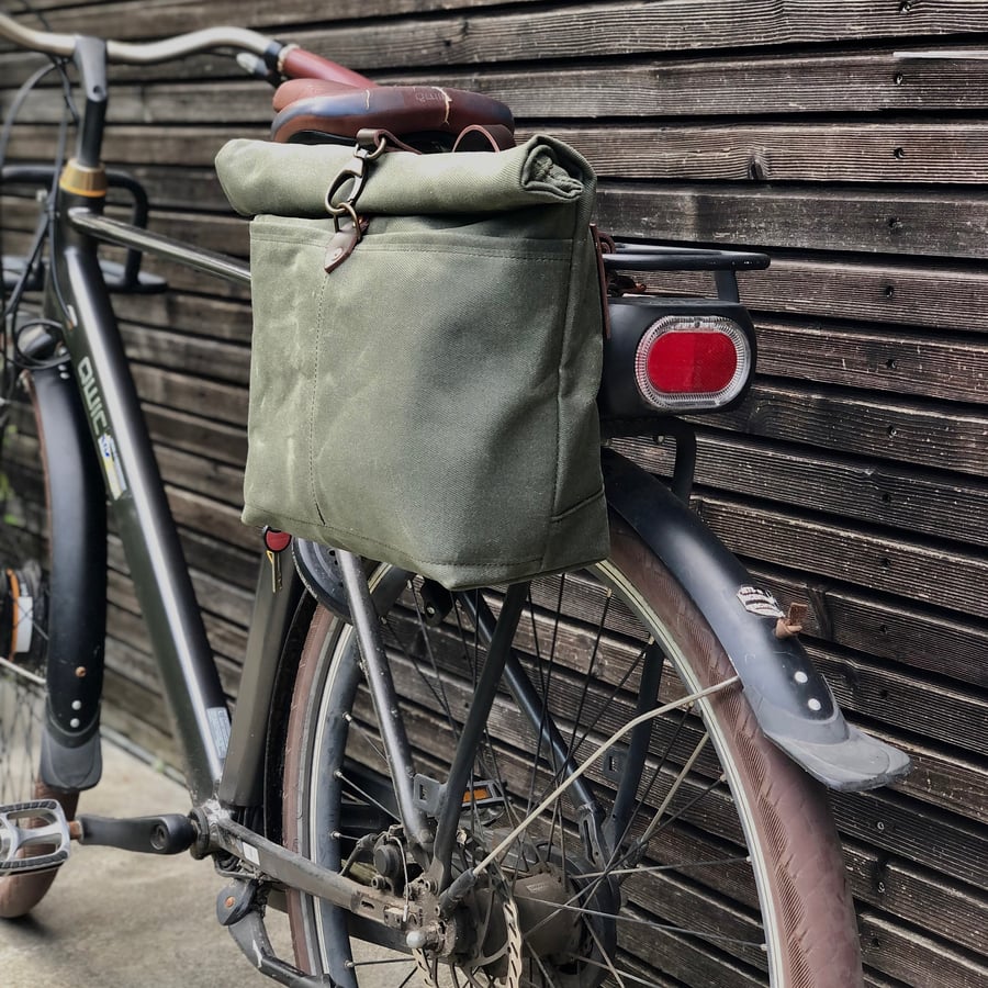 Image of Olive green waxed canvas saddlebag for Super73 Motorbike bag Motorcycle bag