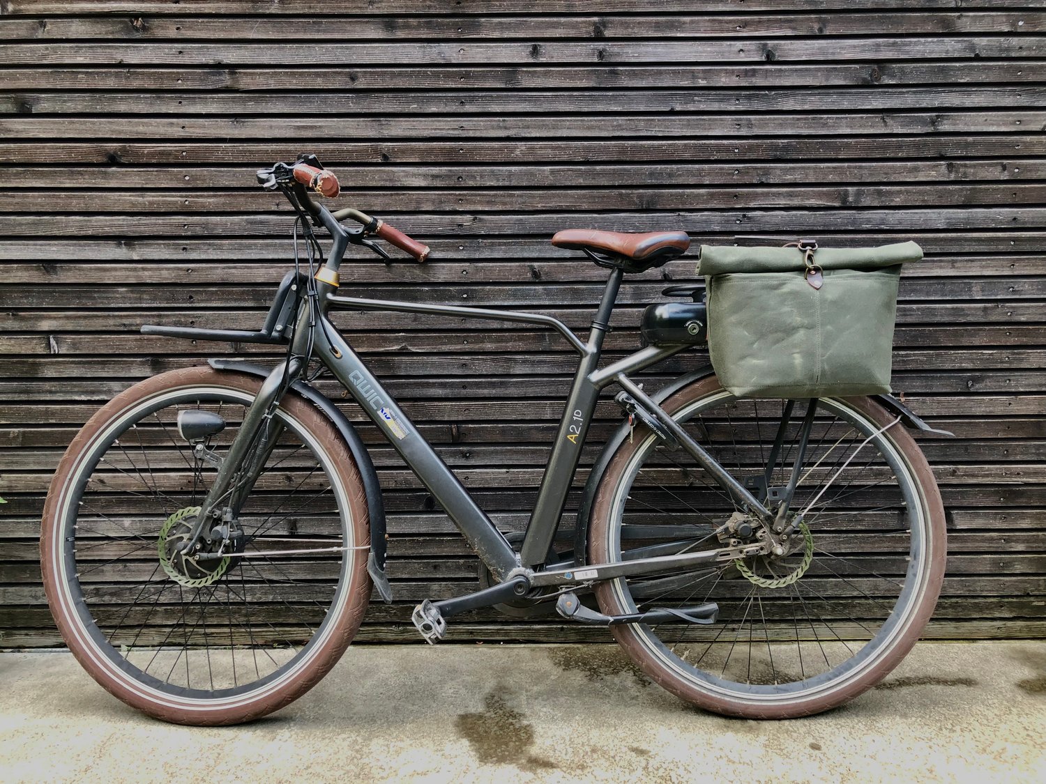 Image of Olive green waxed canvas saddlebag for Super73 Motorbike bag Motorcycle bag  