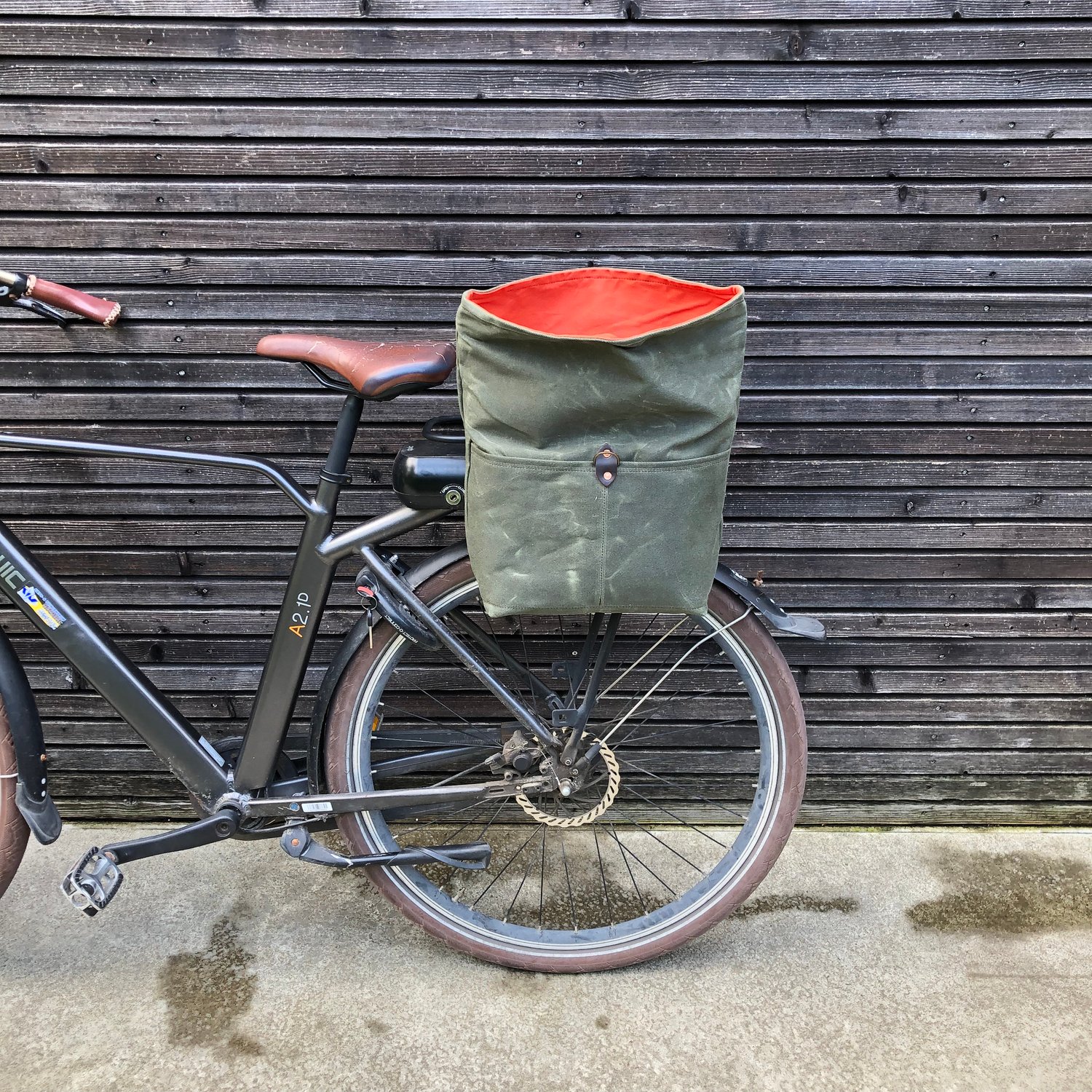 Image of Olive green waxed canvas saddlebag for Super73 Motorbike bag Motorcycle bag  