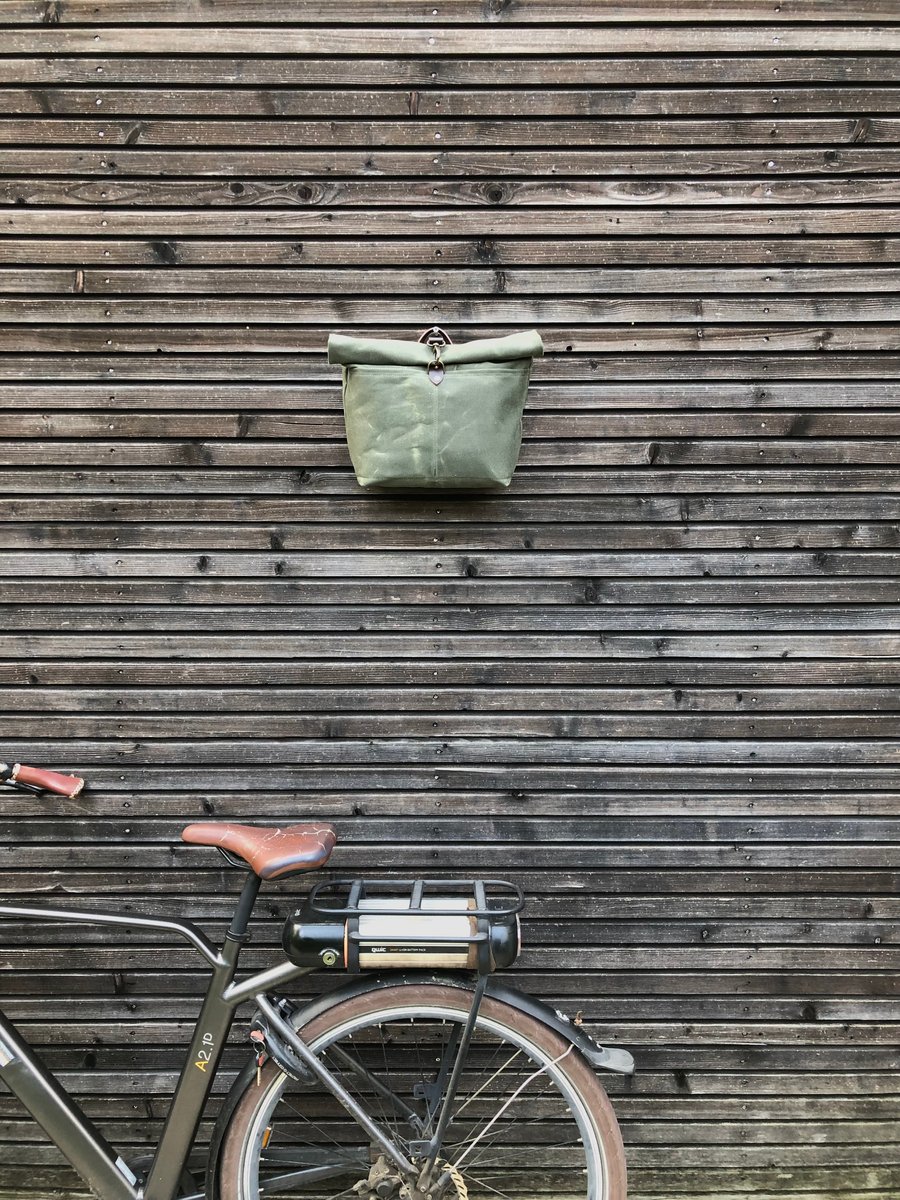 Olive green waxed canvas saddlebag for Super73 Motorbike bag 