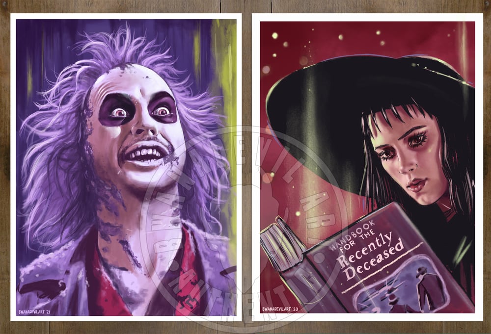 Image of Beetlejuice and Lydia Deetz set of two prints (9x12 in.)