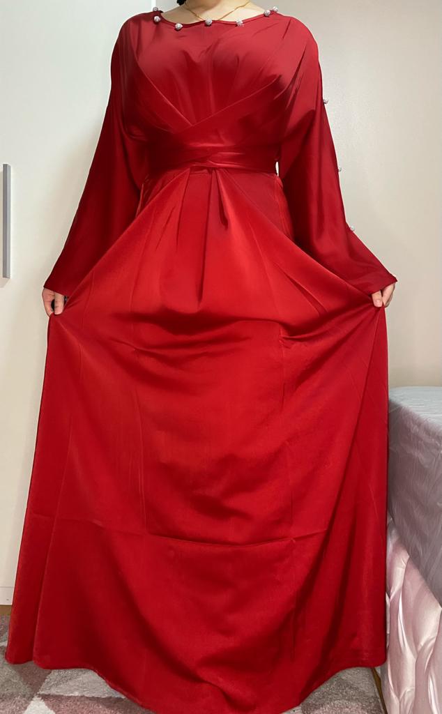 Azra red satin dress