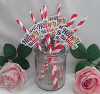 8 Happy Birthday Paper Straws, Party Straws, pkt 8 Happy Birthday Drinking Straws