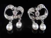 Image 1 of VICTORIAN GEORGIAN 18CT SILVER FRENCH NATURAL PEARL OLD CUT DIAMOND EARRINGS