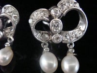 Image 2 of VICTORIAN GEORGIAN 18CT SILVER FRENCH NATURAL PEARL OLD CUT DIAMOND EARRINGS