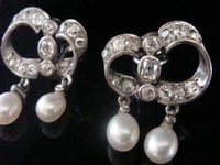 Image 3 of VICTORIAN GEORGIAN 18CT SILVER FRENCH NATURAL PEARL OLD CUT DIAMOND EARRINGS