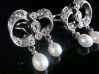 Image 4 of VICTORIAN GEORGIAN 18CT SILVER FRENCH NATURAL PEARL OLD CUT DIAMOND EARRINGS