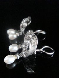 Image 5 of VICTORIAN GEORGIAN 18CT SILVER FRENCH NATURAL PEARL OLD CUT DIAMOND EARRINGS